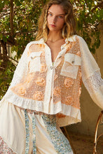 Load image into Gallery viewer, POL Eyelet Flower Pearl Detail Lace Patchwork Shirt