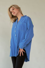 Load image into Gallery viewer, Davi & Dani Letter Back Raw Hem Half Button Shirt