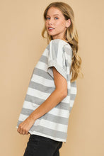 Cargar imagen en el visor de la galería, Umgee Peace Sign Patch Striped French Terry T-Shirt