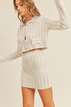 Cargar imagen en el visor de la galería, MABLE Houndstooth Cropped Knit Cardigan and Mini Skirt Set