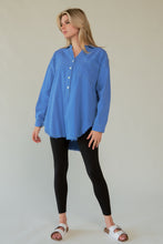 Load image into Gallery viewer, Davi & Dani Letter Back Raw Hem Half Button Shirt