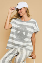 Cargar imagen en el visor de la galería, Umgee Peace Sign Patch Striped French Terry T-Shirt
