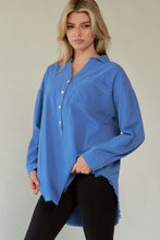 Load image into Gallery viewer, Davi & Dani Letter Back Raw Hem Half Button Shirt