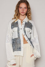 Load image into Gallery viewer, POL Eyelet Flower Pearl Detail Lace Patchwork Shirt