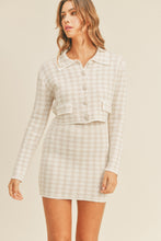 Cargar imagen en el visor de la galería, MABLE Houndstooth Cropped Knit Cardigan and Mini Skirt Set