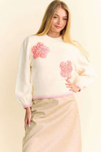 Cargar imagen en el visor de la galería, Davi & Dani Flower Patch Fuzzy Mock Neck Sweater