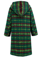 Cargar imagen en el visor de la galería, Plaid Long Sleeve Hooded Coat with Pockets
