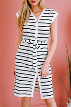 Load image into Gallery viewer, Striped Button Front Tie Waist Dress
