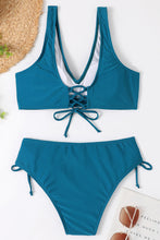 Load image into Gallery viewer, Ruched Lace-Up Wide Strap Two-Piece Bikini Set
