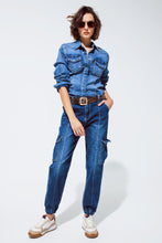 Load image into Gallery viewer, Cargo Style Jeans With Seam Down the Front in Medium Wash
