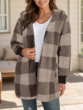 Cargar imagen en el visor de la galería, Plaid Long Sleeve Hooded Coat
