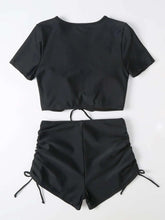 Load image into Gallery viewer, Drawstring V-Neck Short Sleeve Two-Piece Swim Set
