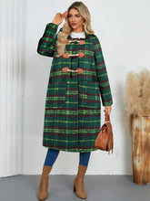 Cargar imagen en el visor de la galería, Plaid Long Sleeve Hooded Coat with Pockets
