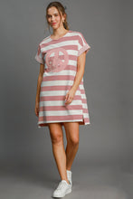 Load image into Gallery viewer, Umgee Peace Applique Striped Short Sleeve Mini Dress
