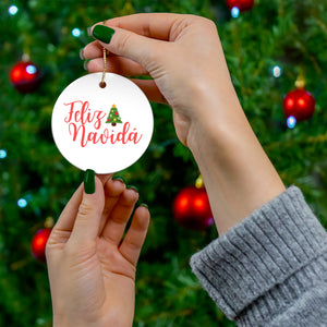 Feliz Navidá - White Round Ceramic Ornaments