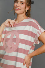 Load image into Gallery viewer, Umgee Peace Applique Striped Short Sleeve Mini Dress
