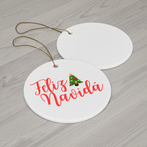 Feliz Navidá - White Round Ceramic Ornaments