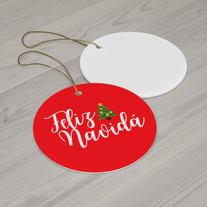 Feliz Navidá - Red Round Ceramic Ornaments