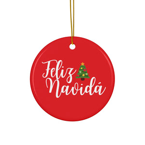 Feliz Navidá - Red Round Ceramic Ornaments