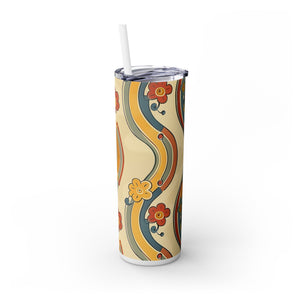 70s Retro Floral: Skinny Tumbler with Straw, 20oz