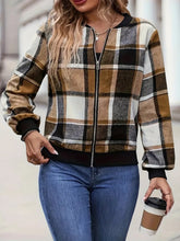 Cargar imagen en el visor de la galería, Plus Size Plaid Baseball Collar Zip Up Jacket
