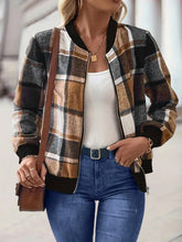 Cargar imagen en el visor de la galería, Plus Size Plaid Baseball Collar Zip Up Jacket
