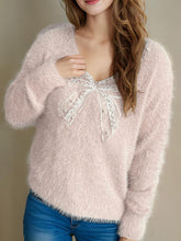 Load image into Gallery viewer, Bow Pearl Detail V-Neck Long Sleeve Sweater
