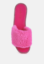 Load image into Gallery viewer, Geese Faux Fur Diamante Detail Jelly Flats
