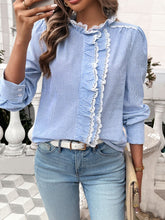 Load image into Gallery viewer, Lace Detail Ruffled Round Neck Long Sleeve Shirt
