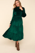 Cargar imagen en el visor de la galería, Haptics Mock Neck Smocked Waist Velvet Tiered Dress
