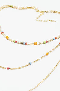 3 in 1 Necklace With Rainbow Beads and Thin Gold Chain