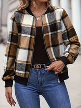 Cargar imagen en el visor de la galería, Plus Size Plaid Baseball Collar Zip Up Jacket
