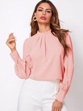 Cargar imagen en el visor de la galería, Ruched Mock Neck Long Sleeve Blouse
