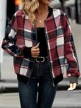 Cargar imagen en el visor de la galería, Plus Size Plaid Baseball Collar Zip Up Jacket
