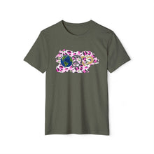 Cargar imagen en el visor de la galería, Earth, Peace &amp; Love in White - Unisex Recycled Organic T-Shirt
