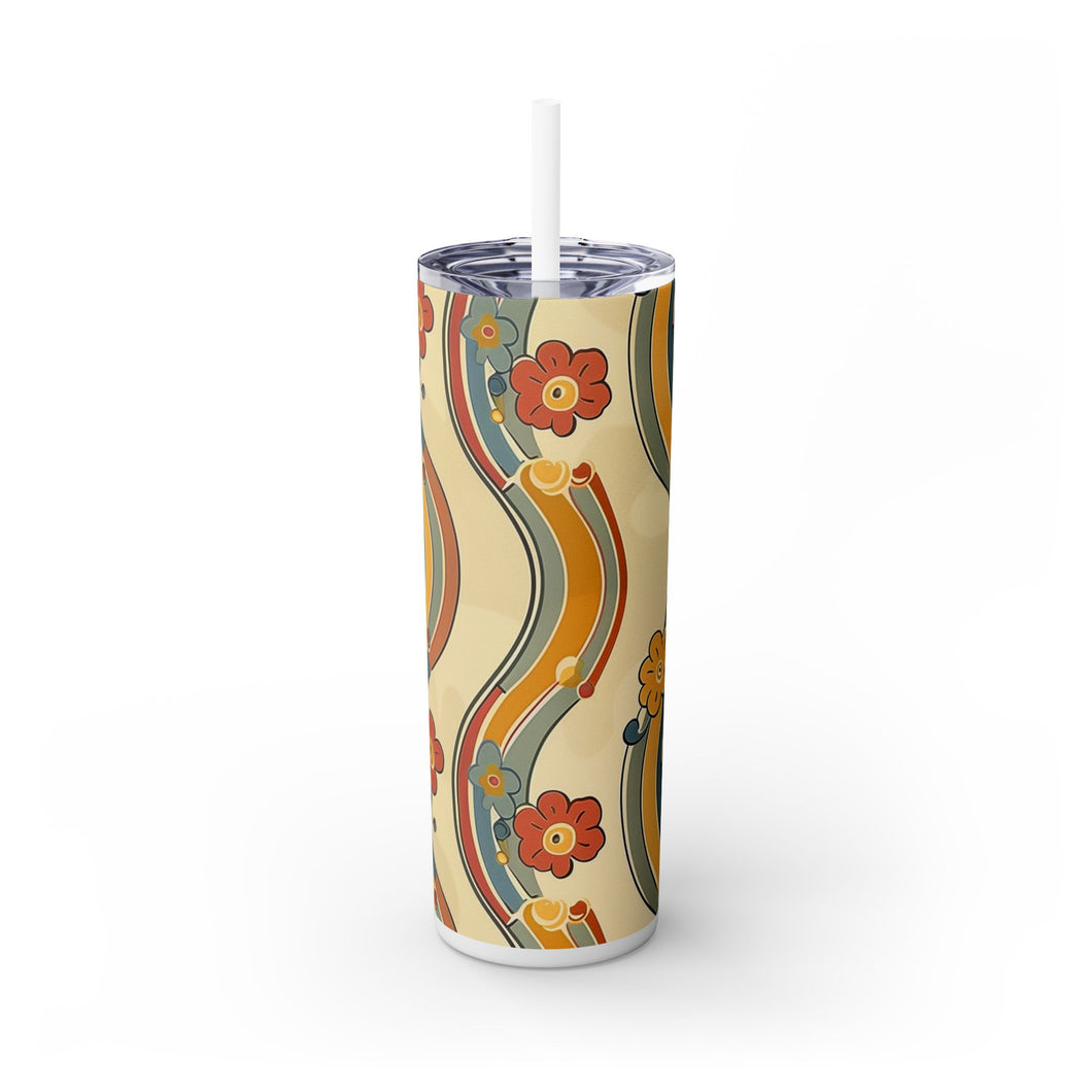 70s Retro Floral: Skinny Tumbler with Straw, 20oz