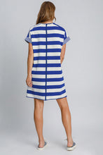 Cargar imagen en el visor de la galería, Umgee Peace Applique Striped Short Sleeve Mini Dress
