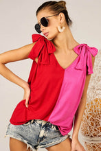 Cargar imagen en el visor de la galería, BiBi Shoulder Ribbon Tied Contrast Tank
