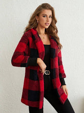 Cargar imagen en el visor de la galería, Plaid Long Sleeve Hooded Coat
