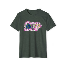 Cargar imagen en el visor de la galería, Earth, Peace &amp; Love in White - Unisex Recycled Organic T-Shirt
