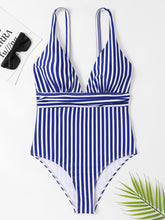 Cargar imagen en el visor de la galería, Striped Plunge Sleeveless One-Piece Swimwear
