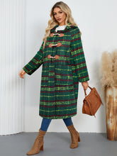 Cargar imagen en el visor de la galería, Plaid Long Sleeve Hooded Coat with Pockets
