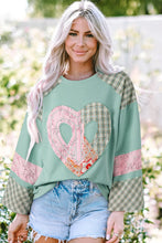 Load image into Gallery viewer, Heart Plaid Round Neck Long Sleeve Blouse
