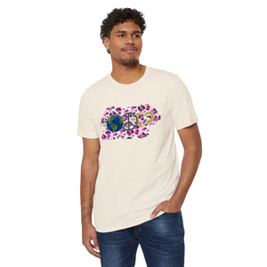 Earth, Peace & Love in White - Unisex Recycled Organic T-Shirt