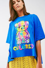 Cargar imagen en el visor de la galería, Loose-Fitting Blue T-Shirt With Colored Bear
