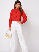 Load image into Gallery viewer, Ruched Mock Neck Long Sleeve Blouse
