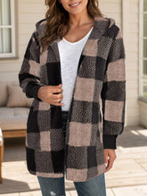 Cargar imagen en el visor de la galería, Plaid Long Sleeve Hooded Coat
