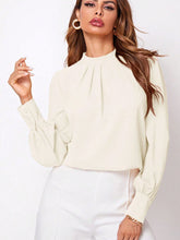 Load image into Gallery viewer, Ruched Mock Neck Long Sleeve Blouse
