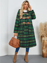 Cargar imagen en el visor de la galería, Plaid Long Sleeve Hooded Coat with Pockets
