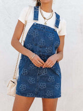 Load image into Gallery viewer, Flower Wide Strap Denim Overall Dress with Pockets
